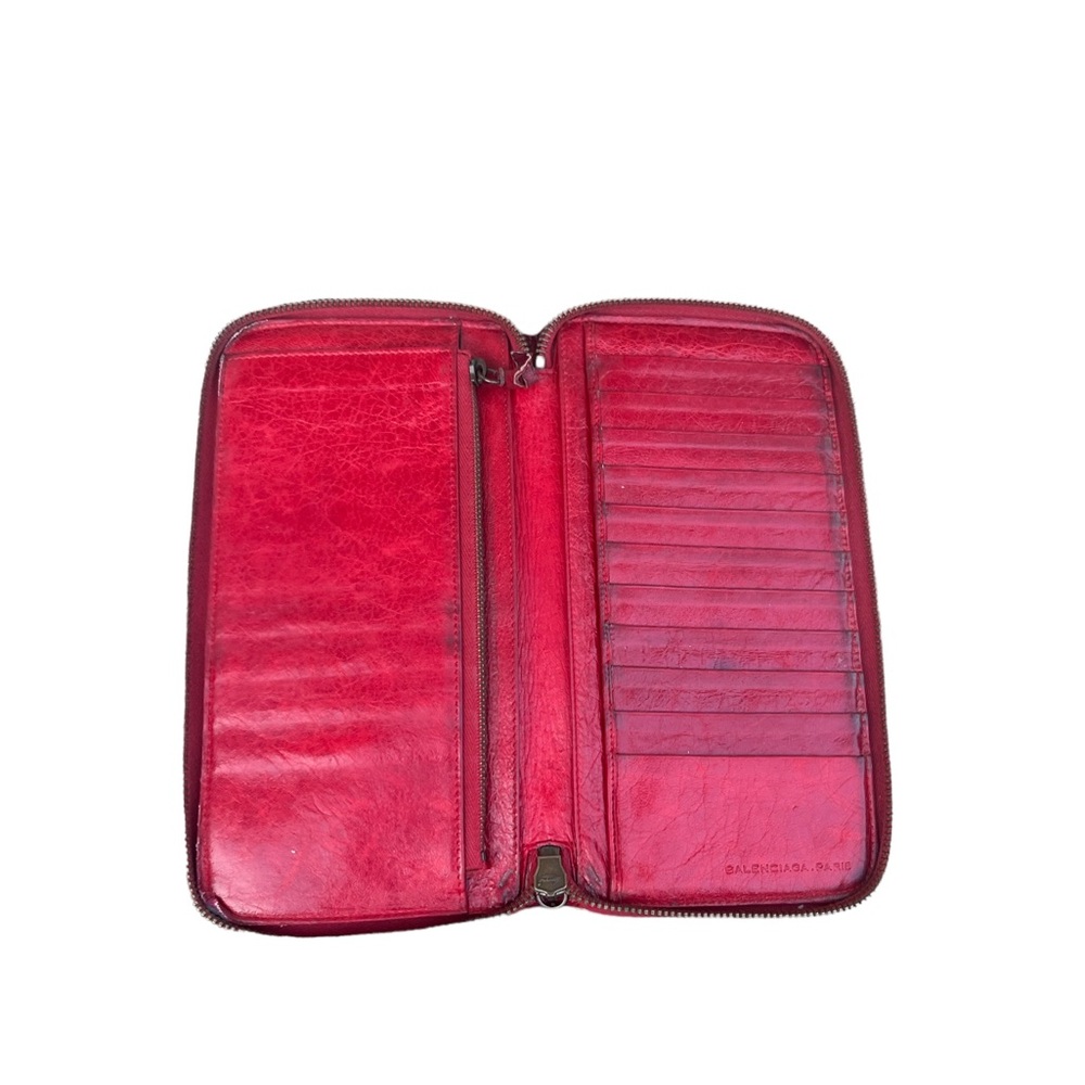 Balenciaga Long Zip Around Red Wallet Distressed Moto Style Vintage Used - Picture 10 of 16